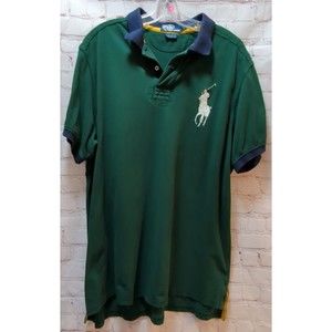 Polo Ralph Lauren vintage green blue white big pony polo shirt men's XXL
